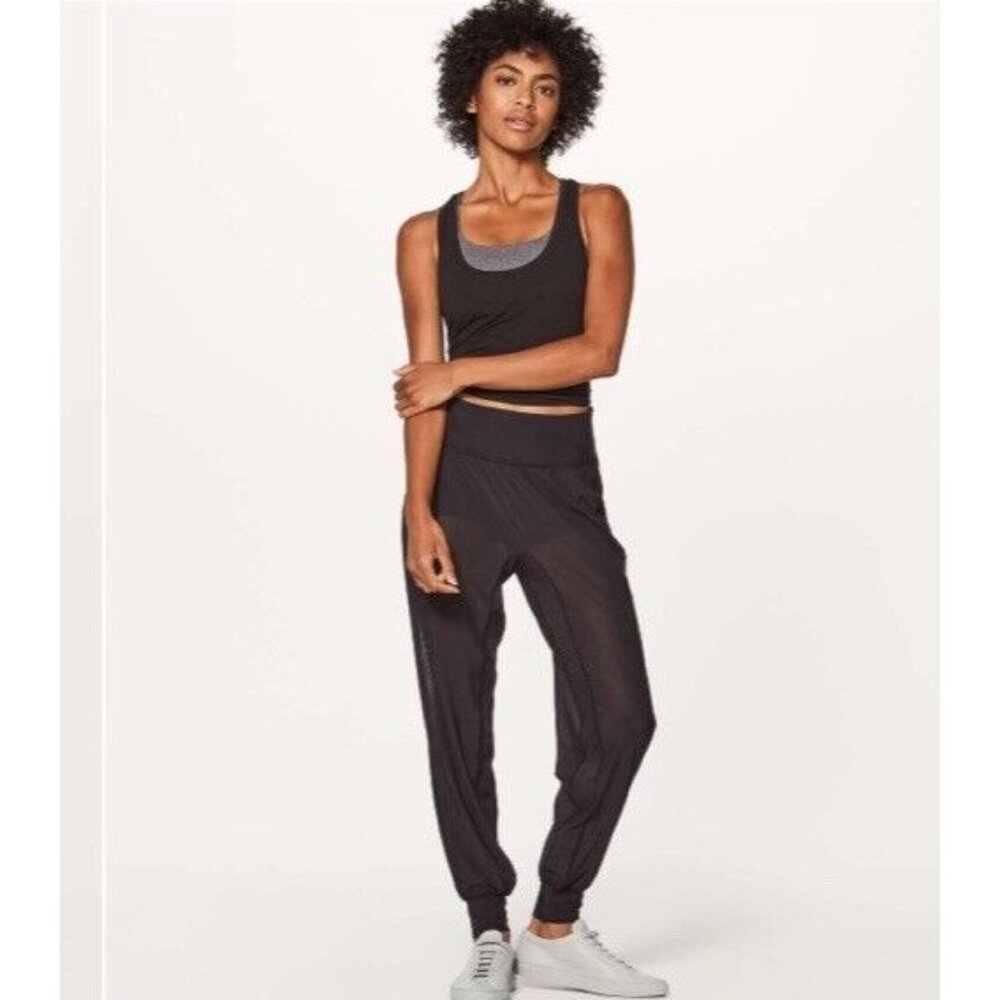 Lululemon‎ Women Sun Setter Jogger Pants Black High Rise Sheer Mesh 28" Size 4